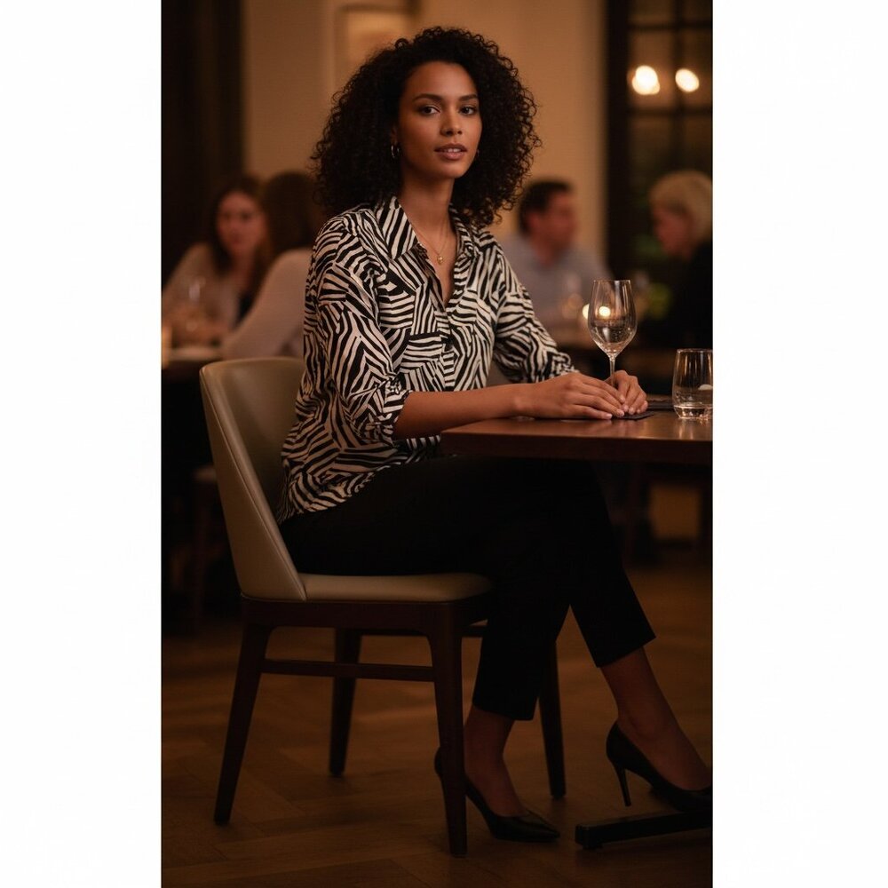 Kathy Che Zebra print  Women's Sz 12 Button Up Blouse